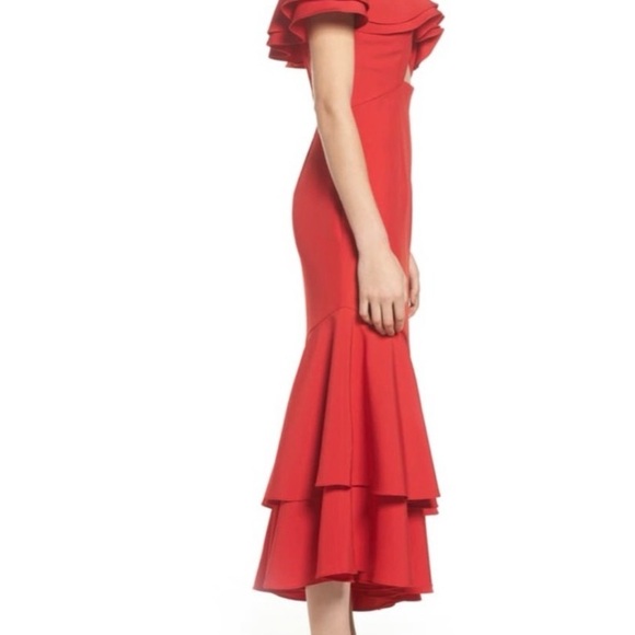 Chic Strapless Red Ruffle Dress - Picture 3 of 8